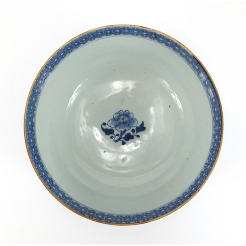 181 - Chinese blue and white porcelain footed bowl, hand painted in the famille rose palette with panels f... 