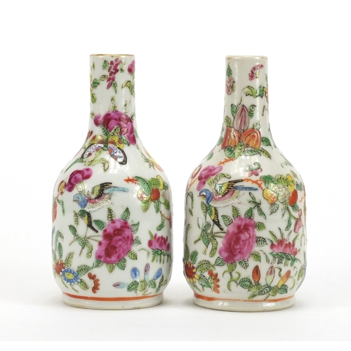 202 - Pair of Chinese porcelain Canton vases, hand painted in the famille rose palette with birds of parad... 