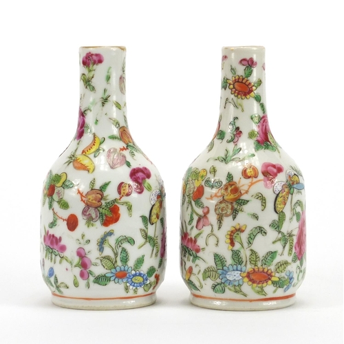 202 - Pair of Chinese porcelain Canton vases, hand painted in the famille rose palette with birds of parad... 