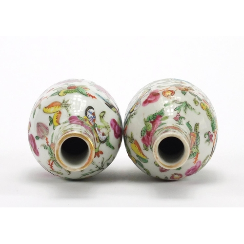 202 - Pair of Chinese porcelain Canton vases, hand painted in the famille rose palette with birds of parad... 