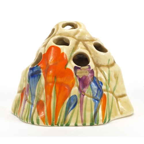 461 - Clarice Cliff flower block, hand painted in the Crocus pattern, numbered 225 to the base, 7cm high