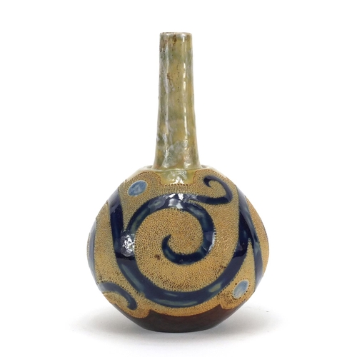 446 - Royal Doulton stoneware mallet vase by Frank Butler, hand painted and incised with stylised motifs, ... 