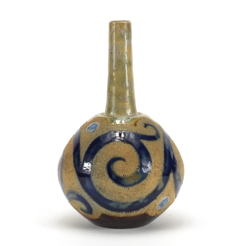 446 - Royal Doulton stoneware mallet vase by Frank Butler, hand painted and incised with stylised motifs, ... 