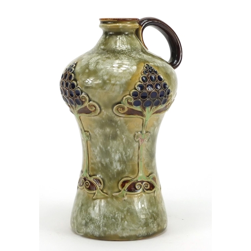 449 - Royal Dolton stoneware flagon, hand painted and decorated in relief with stylised flowers, numbered ... 