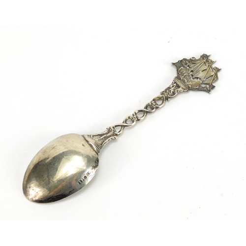 573A - Victorian silver spoon with sailing ship handle by Martin Sugar, London 1892, 20.5cm in length, appr... 