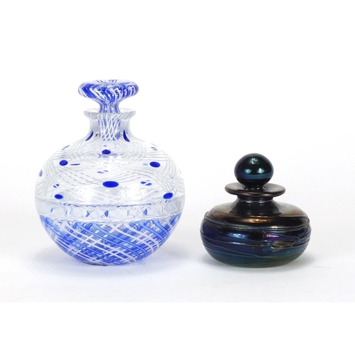 2204 - Two art glass scent bottles including a Twists example by Mike Hunter, the largest 12cm high