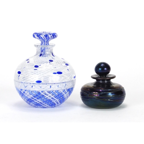 2204 - Two art glass scent bottles including a Twists example by Mike Hunter, the largest 12cm high