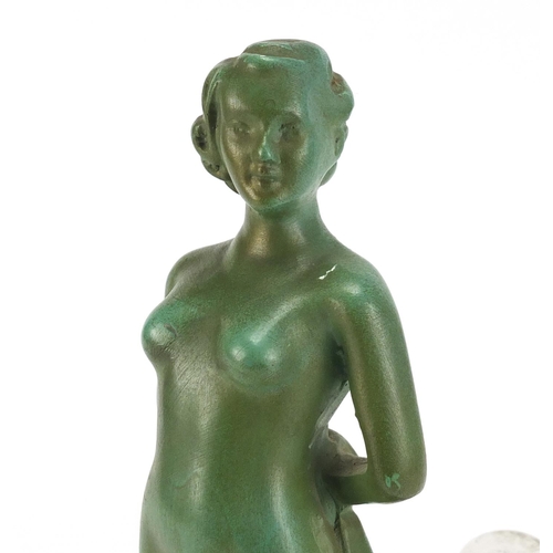 313 - Art Deco plaster nude female table lamp, 27cm high
