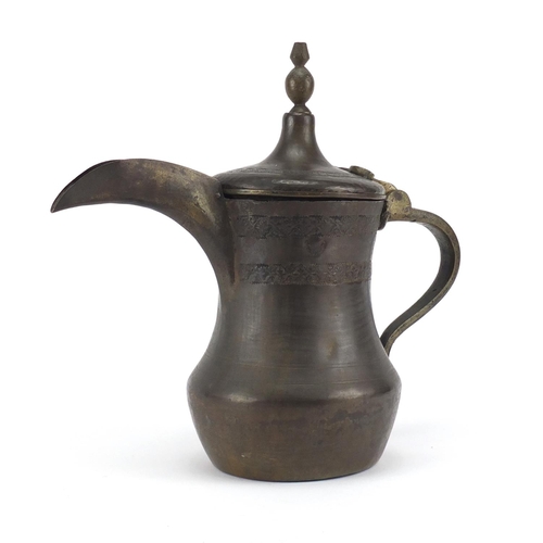 792 - Middle Eastern brass water pot with hinged lid, 28cm high