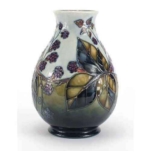 2198 - Moorcroft pottery baluster vase with box, hand painted with blackberries, factory marks, dated and s... 