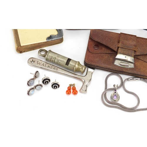648 - Objects including silver mounted leather purse and bible, spectacles and silver earrings