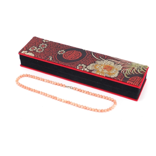 801 - Pink coral bead necklace, 40cm in length