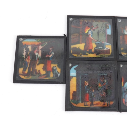 646 - Six coloured Blacksmith magic lantern slides