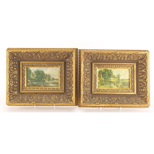 284 - Two miniature Constable prints with ornate gilt frames, overall 28.5cm x 23.5cm