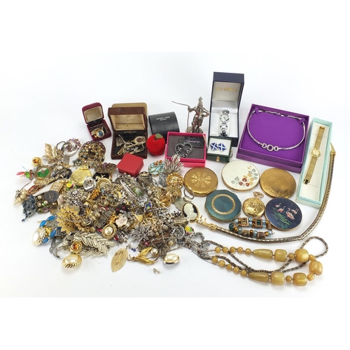 360A - Costume jewellery including wristwatches, brooches, compacts and necklaces