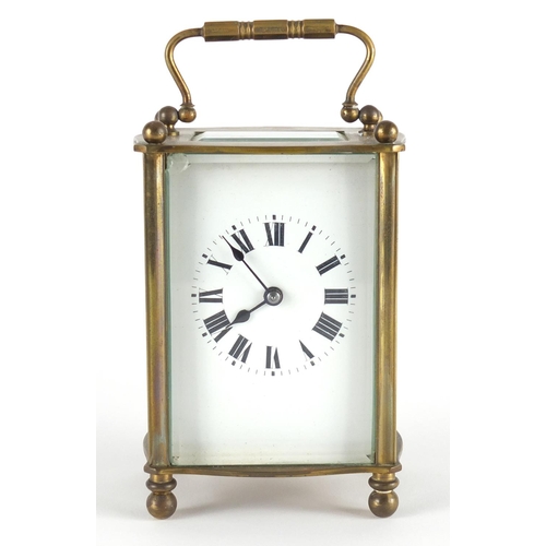 2283 - French brass cased carriage clock with enamel dial and Roman numerals, 11.5cm high