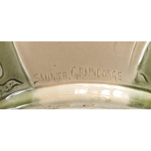 484 - French Art Nouveau majolica pottery centre piece Choisy le roi, signed Saunier Graindorge, hand pain... 