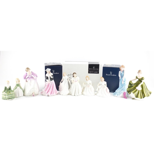 2258 - Eight Royal Doulton figurines and two others including Paige HN4767, the largest 22cm high