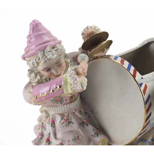 418 - Victorian bisque hand painted figure group of two young musicians, 30cm high