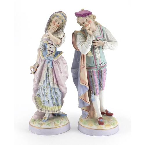 419 - Large pair of 19th century hand painted bisque figures, the largest 46cm high