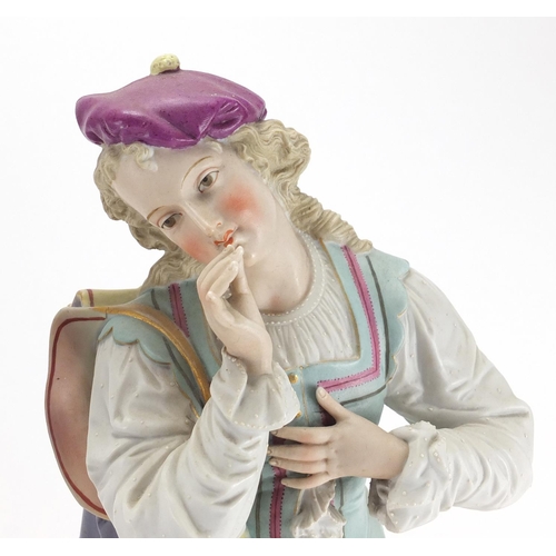 419 - Large pair of 19th century hand painted bisque figures, the largest 46cm high