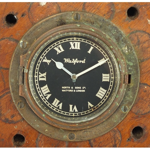 147 - Military interest propeller design clock with Watford movement, various impressed numbers, 31cm high