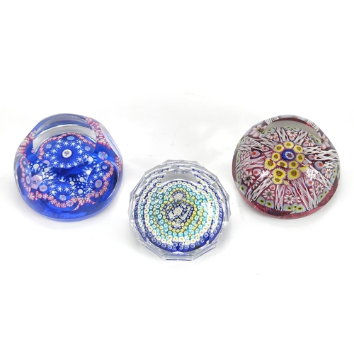2201 - Three colourful faceted glass paperweights including an ER II Jubilee example, the largest 5.5cm hig... 