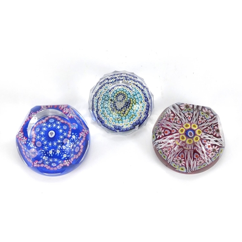 2201 - Three colourful faceted glass paperweights including an ER II Jubilee example, the largest 5.5cm hig... 
