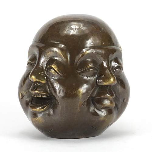 2332 - Chinese bronze four face buddha paperweight, character marks to the base, 12cm high
