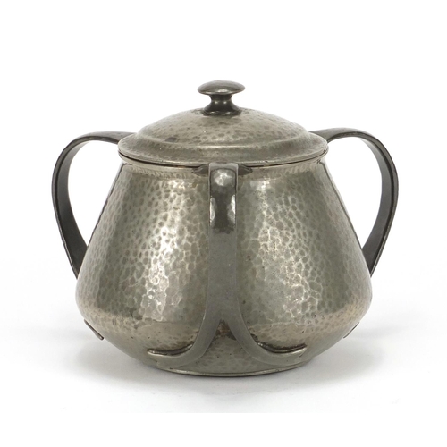 500 - Arts & Crafts English pewter three handled jar and cover in the style of Liberty  & Co, impressed ma... 