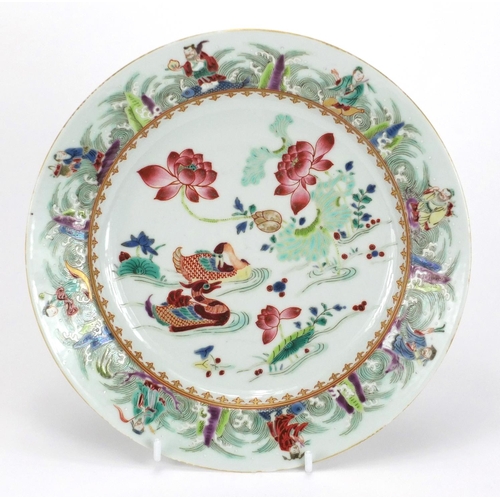 203 - Chinese porcelain plate finely hand painted in the famille rose palette with ducklings amongst flowe... 