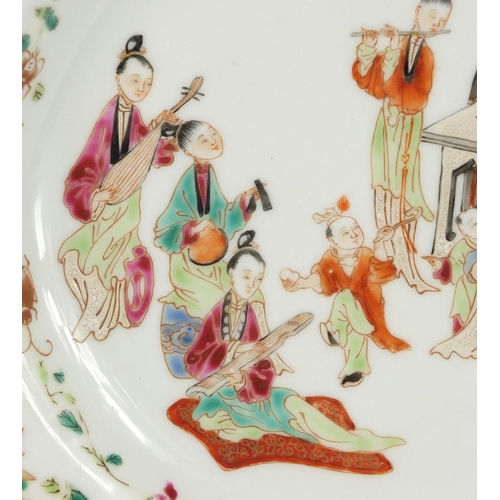 184 - Chinese porcelain plate hand painted in the famille palette with figures playing instruments and chi... 
