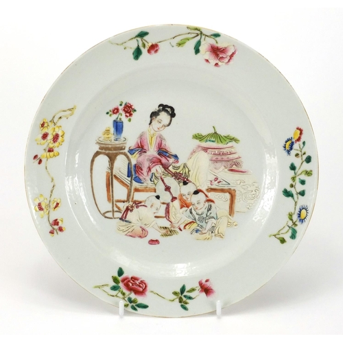 211 - Chinese porcelain plate finely hand painted in the famille rose palette with a mother and three chil... 