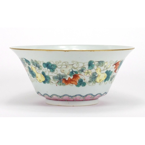 178 - Good Chinese porcelain fluted bowl hand painted in the famille rose palette with bats amongst blosso... 