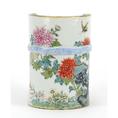 189 - Chinese porcelain naturalistic vase, finely hand painted in the famille rose palate with a butterfly... 