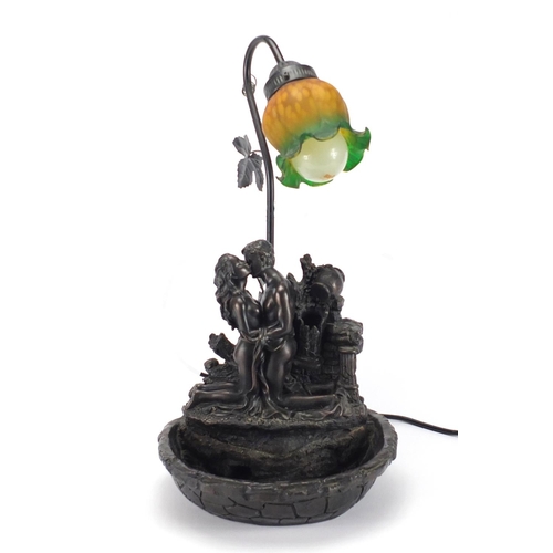 2160 - Art Nouveau style bronzed courting couple lamp water feature, 47cm high
