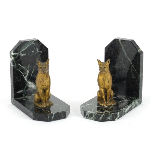 2253 - Pair of French Art Deco marble and dog design bookends, each 13cm high
