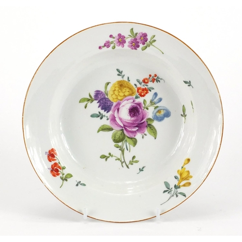 2419 - 19th century Meissen soup bowl, hand painted with flowers, cross sword marks to the base, 22cm in di... 