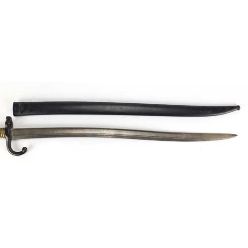 167 - French long bayonet with scabbard, both numbered 41314, 72cm in length