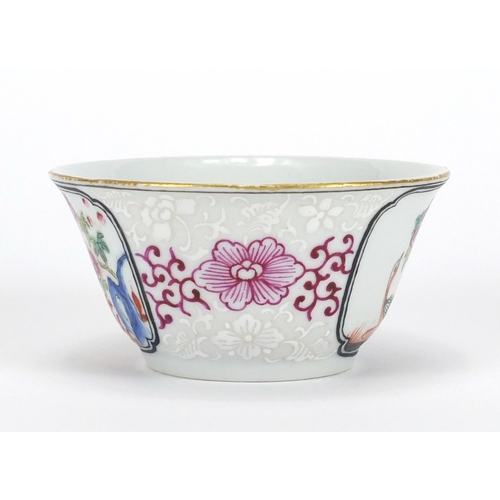 190 - Chinese porcelain ta bowl and saucer hand painted in the famille rose palette with a geese and flowe... 
