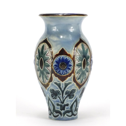 445 - Doulton Lambeth stoneware vase by Frank Butler, hand painted and incised with stylised flowers, impr... 