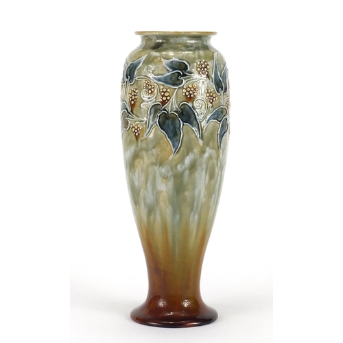 447 - Royal Doulton stoneware vase by Eliza Simmance, hand painted with berries amongst foliage, impressed... 