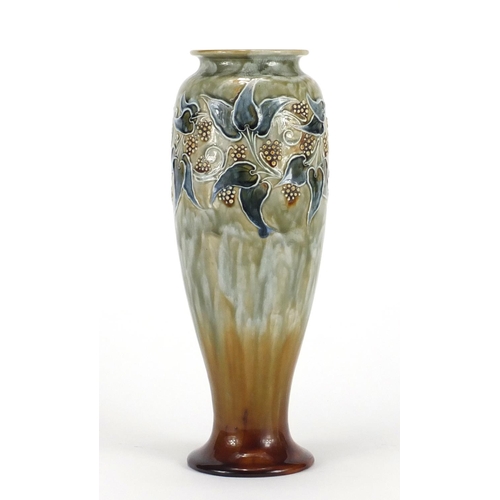 447 - Royal Doulton stoneware vase by Eliza Simmance, hand painted with berries amongst foliage, impressed... 