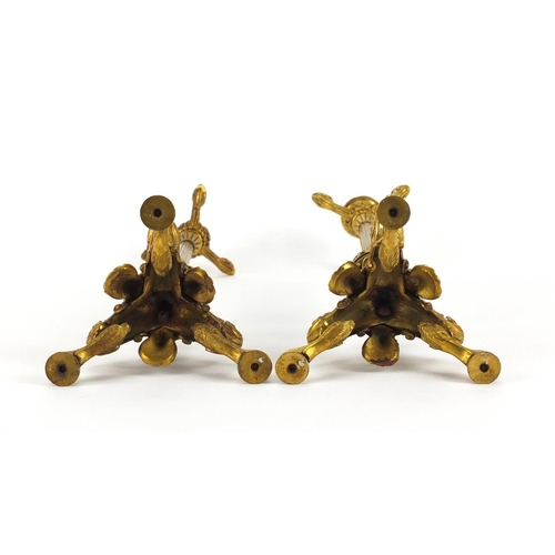 2 - Pair of 19th century ormolu candlesticks with reeded columns, lion masks and claw feet, each 34.5cm ... 