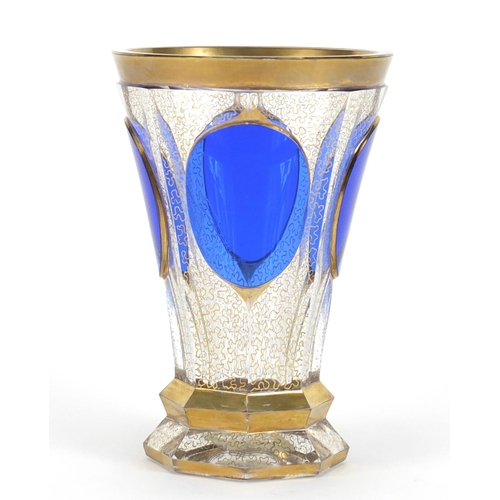 440 - Continental flashed glass vase in the style of Moser, F H Venezia BK paper label to the base, 12cm h... 