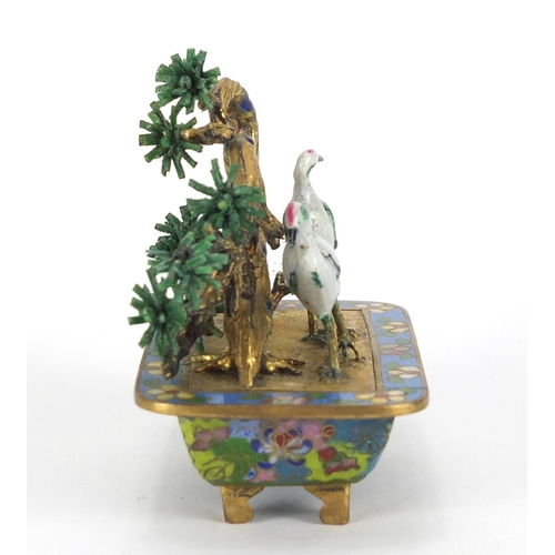 317 - Chinese gilt metal cloisonné and enamel bonsai tree, 8cm high