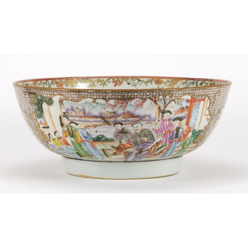 214 - Large Chinese porcelain punch bowl, hand painted in the famille rose palette with figures, 31.5cm in... 