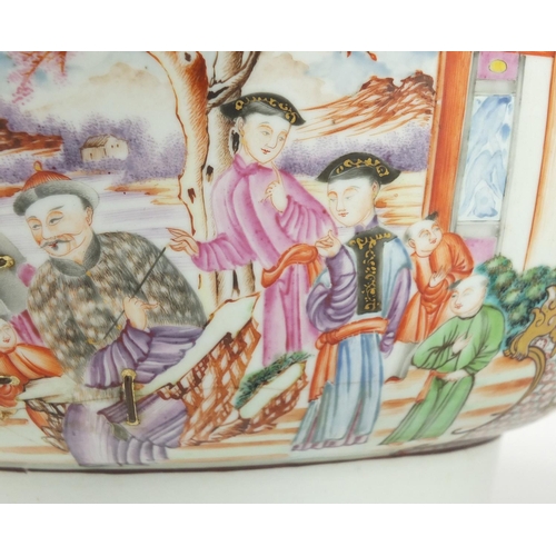 214 - Large Chinese porcelain punch bowl, hand painted in the famille rose palette with figures, 31.5cm in... 