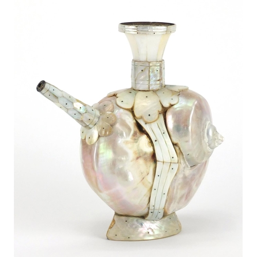 357 - Indian Goa mother of pearl water flask, 24.5cm high