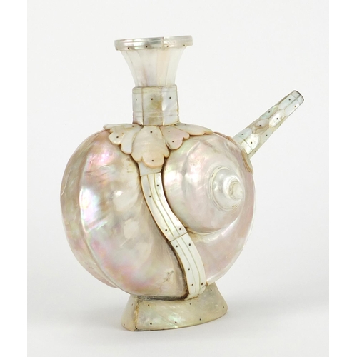 357 - Indian Goa mother of pearl water flask, 24.5cm high